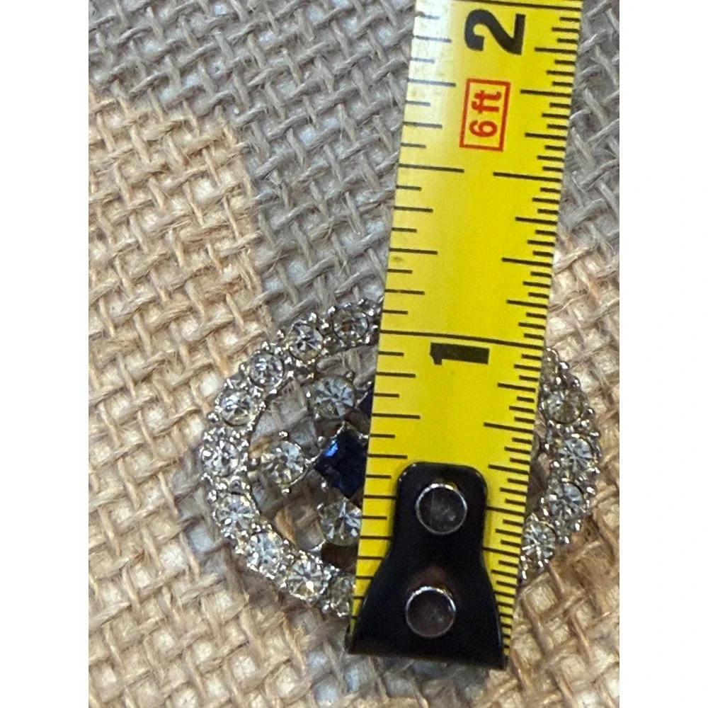 Vintage Silver Tone Blue Sapphire Rhinestone Oval Brooch Pin UV Fluorescent - Picture 8 of 8